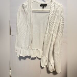 Lane Bryant Plus Women’s White Open Front LS Ruffle Cardigan Size 22 / 24
